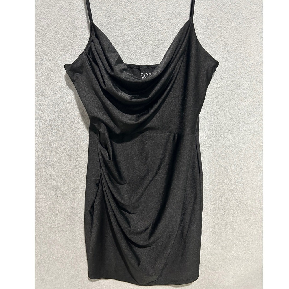 Windsor Bodycon Mini Dress Women Large Jr LBD Black Cowl Neck Ruched Party Club